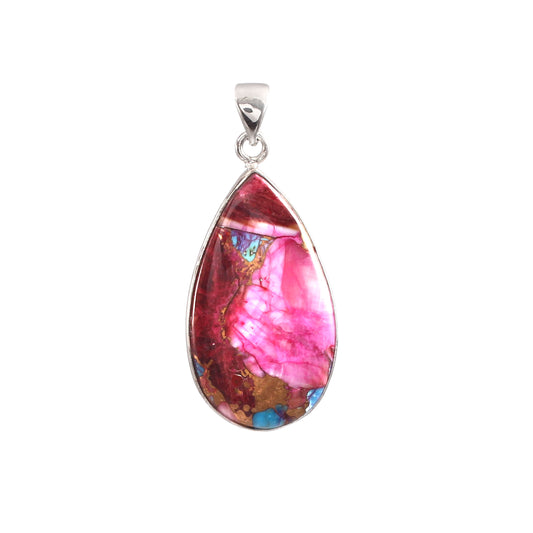 Pink Purple Turquoise Gemstone Pendant, 925 Sterling Silver, Turquoise Pendant, Pear Shape Pendant, Fashion Jewelry, 37.5Ct Approx.