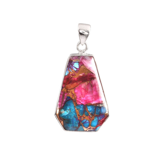 Pink Purple Turquoise Gemstone Pendant, 925 Sterling Silver, Turquoise Pendant, Coffin Pendant, Fashion Jewelry, 35Ct Approx.