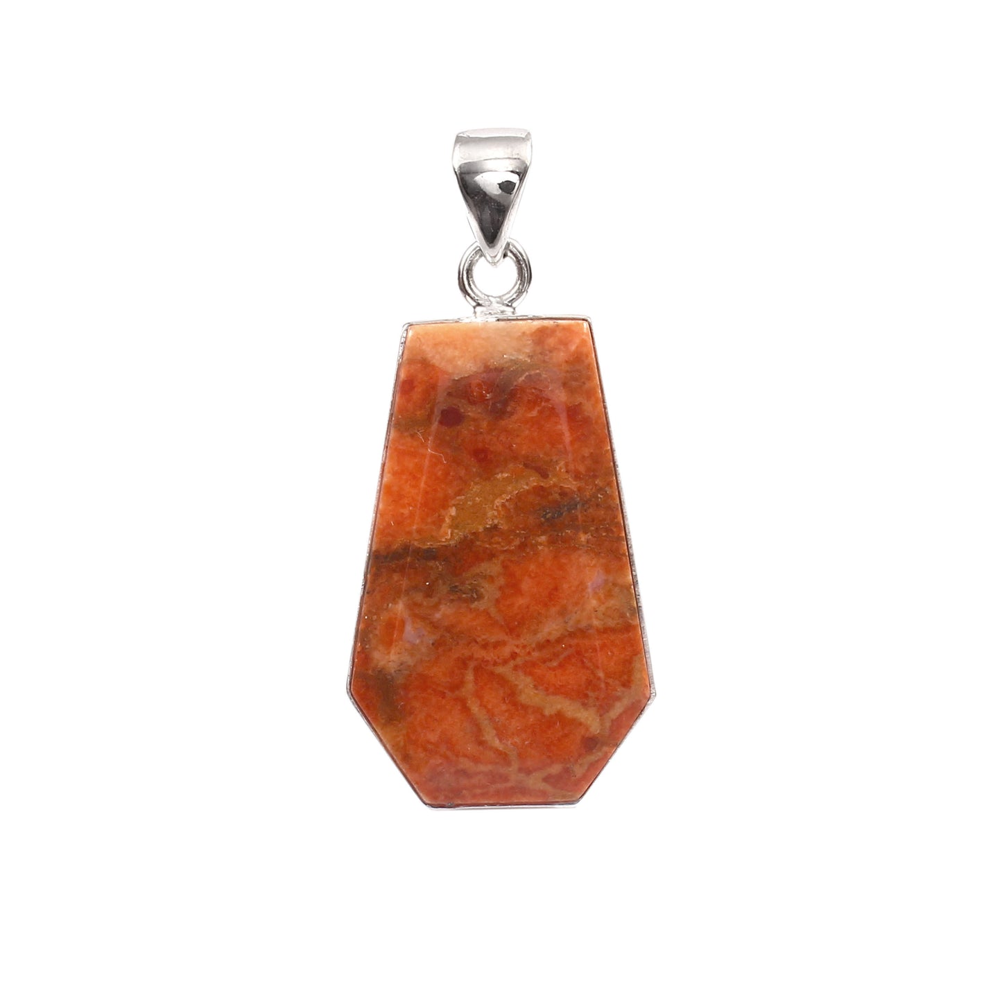 Sponge Coral Gemstone Pendant, 925 Sterling Silver, Orange Mohave Pendant, Coffin Pendant, Fashion Jewelry, 35Ct Approx.