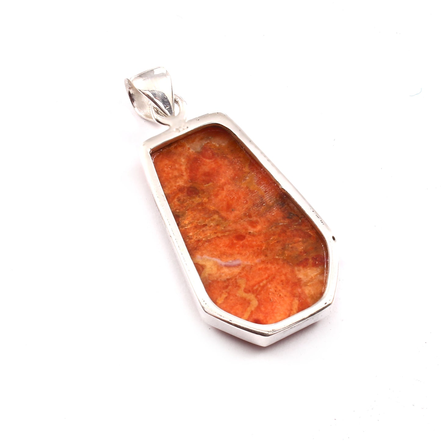 Sponge Coral Gemstone Pendant, 925 Sterling Silver, Orange Mohave Pendant, Coffin Pendant, Fashion Jewelry, 35Ct Approx.