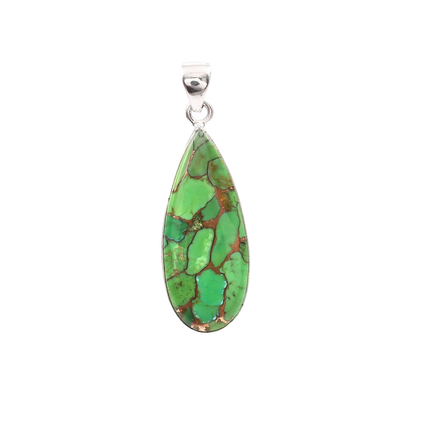 Green Copper Turquoise Gemstone Pendant, 925 Sterling Silver, Turquoise Pendant, Pear Shape Pendant, Fashion Jewelry, 27.5Ct Approx.