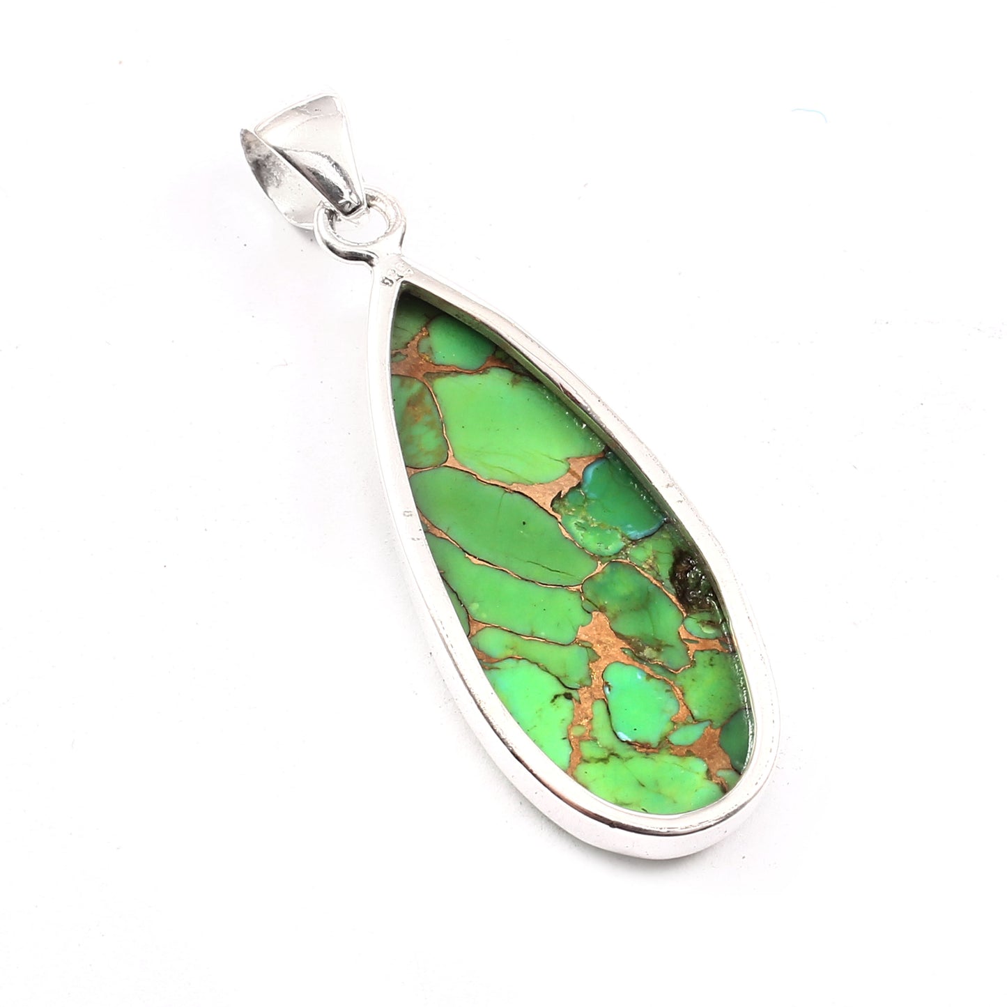 Green Copper Turquoise Gemstone Pendant, 925 Sterling Silver, Turquoise Pendant, Pear Shape Pendant, Fashion Jewelry, 27.5Ct Approx.