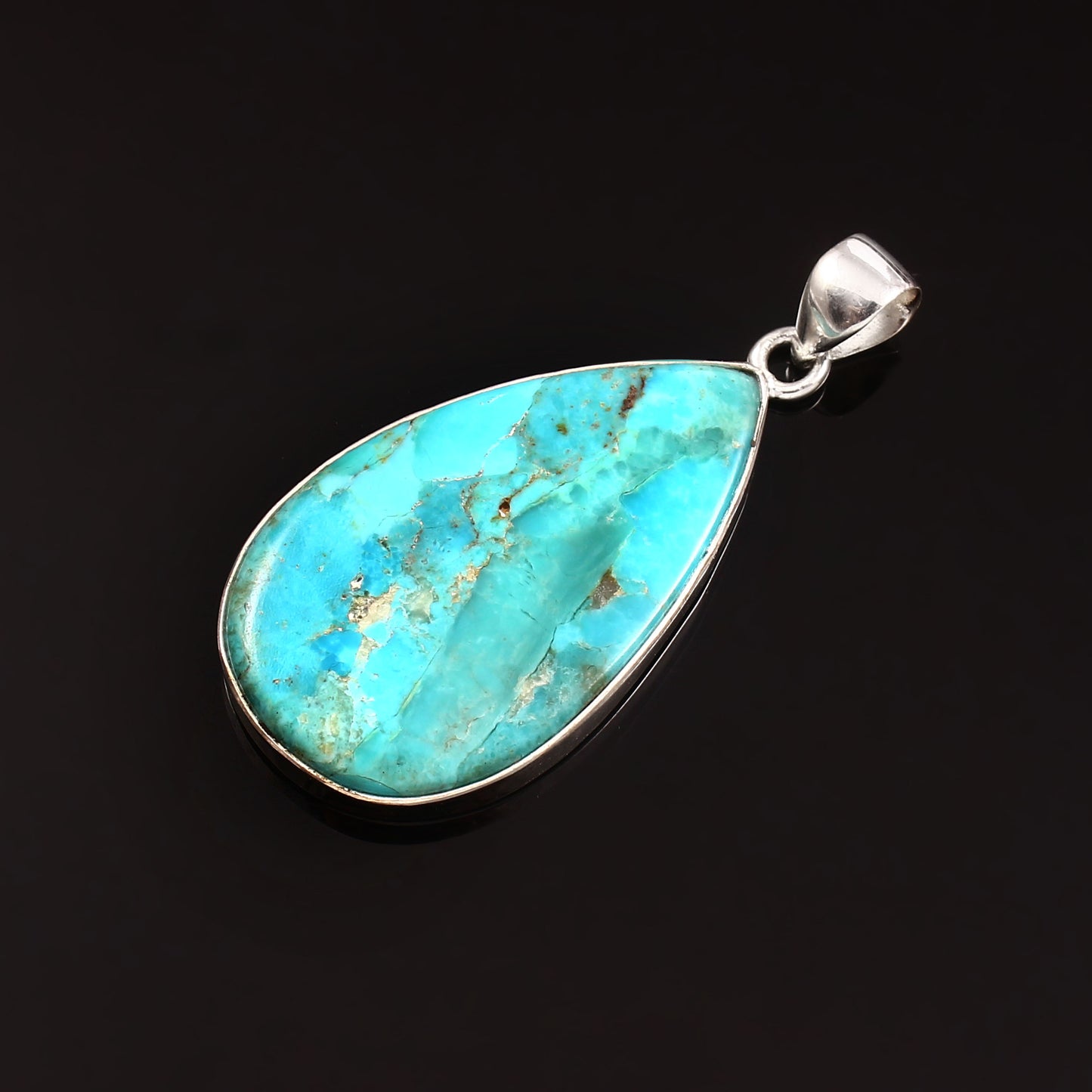 Kingman Blue Turquoise Pendant, 925 Sterling Silver, Blue Mohave Pendant, Pear Shape Shape Pendant, Fashion Jewelry, 37.5Ct Approx.