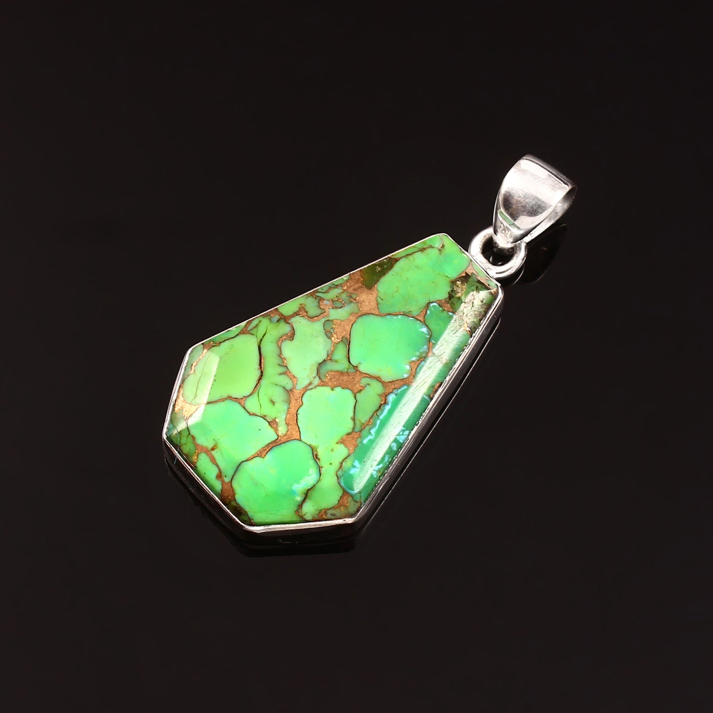 Green Copper Turquoise Gemstone Pendant, 925 Sterling Silver, Turquoise Pendant, Coffin Pendant, Fashion Jewelry, 35Ct Approx.