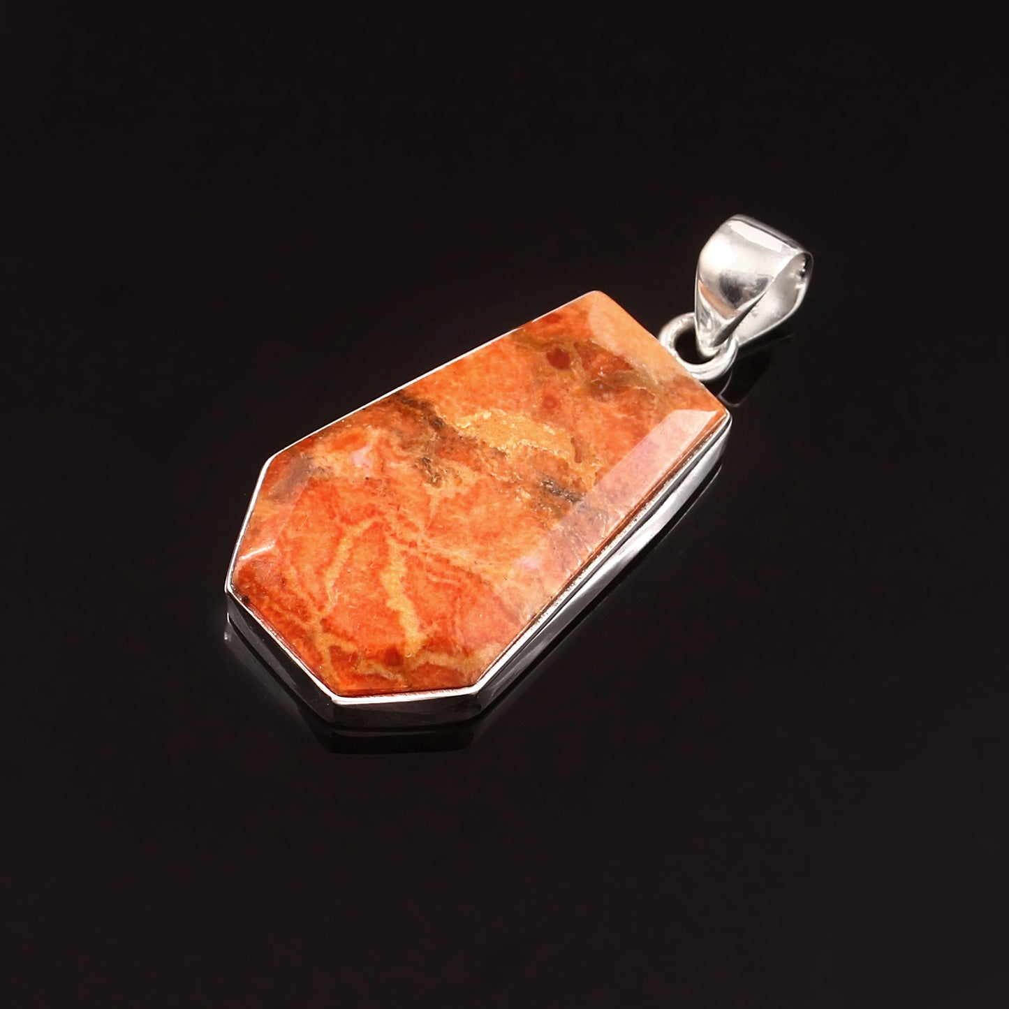 Sponge Coral Gemstone Pendant, 925 Sterling Silver, Orange Mohave Pendant, Coffin Pendant, Fashion Jewelry, 35Ct Approx.