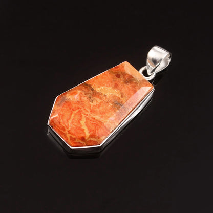 Sponge Coral Gemstone Pendant, 925 Sterling Silver, Orange Mohave Pendant, Coffin Pendant, Fashion Jewelry, 35Ct Approx.