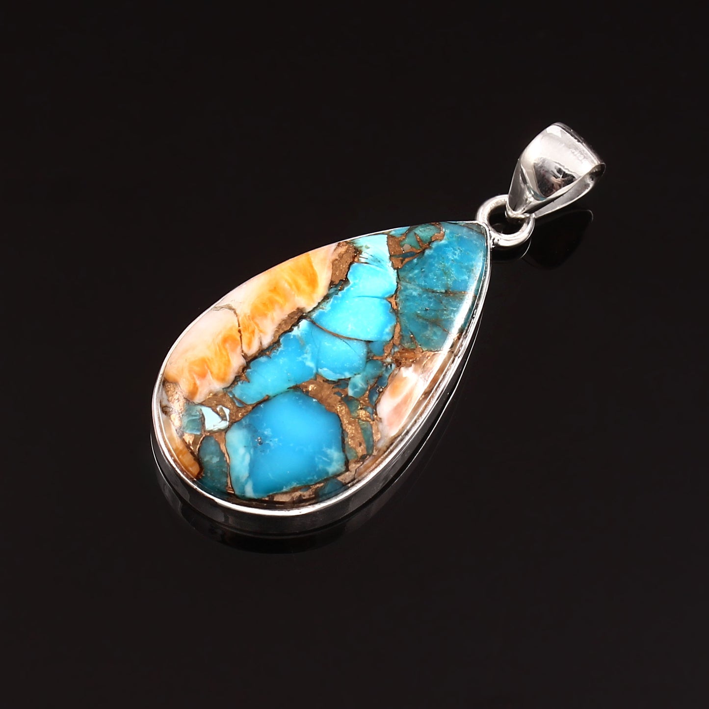 Spiny Oyster Turquoise Gemstone Pendant, 925 Sterling Silver, Oyster Turquoise Pendant, Pear Pendant, Fashion Jewelry, 27.5Ct Approx.