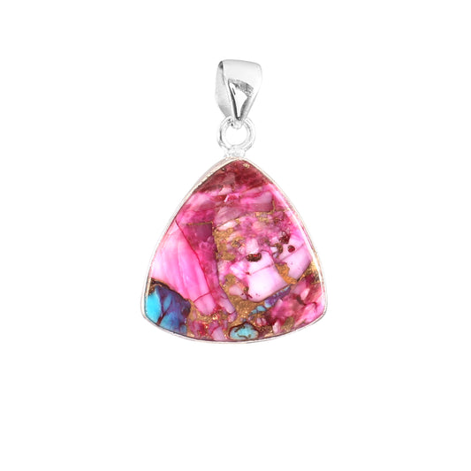 Pink Purple Turquoise Gemstone Pendant, 925 Sterling Silver, Turquoise Pendant, Trillion Shape Pendant, Fashion Jewelry, 32.5Ct Approx.