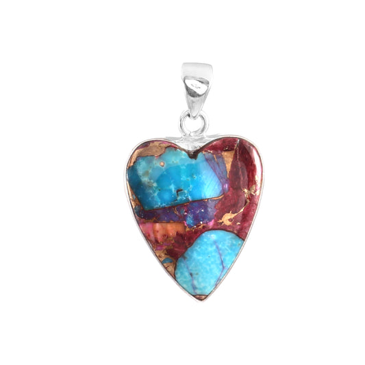 Pink Purple Turquoise Gemstone Pendant, 925 Sterling Silver, Turquoise Pendant, Heart Pendant, Fashion Jewelry, 27.5Ct Approx.