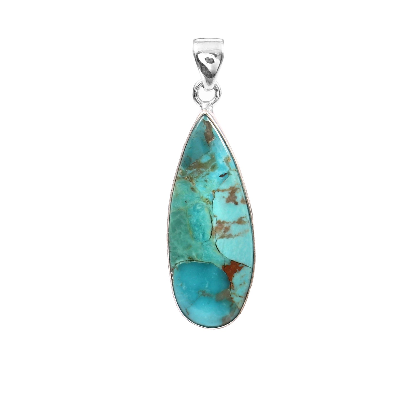 Kingman Blue Turquoise Pendant, 925 Sterling Silver, Blue Mohave Pendant, Pear Shape Pendant, Fashion Jewelry, 27.5Ct Approx.