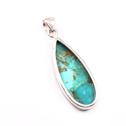 Kingman Blue Turquoise Pendant, 925 Sterling Silver, Blue Mohave Pendant, Pear Shape Pendant, Fashion Jewelry, 27.5Ct Approx.