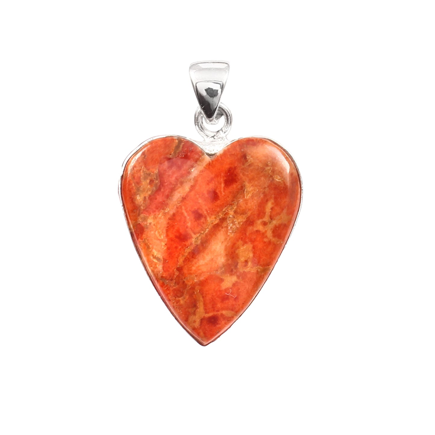 Sponge Coral Gemstone Pendant, 925 Sterling Silver, Orange Mohave Pendant, Heart Pendant, Fashion Jewelry, 27.5Ct Approx.