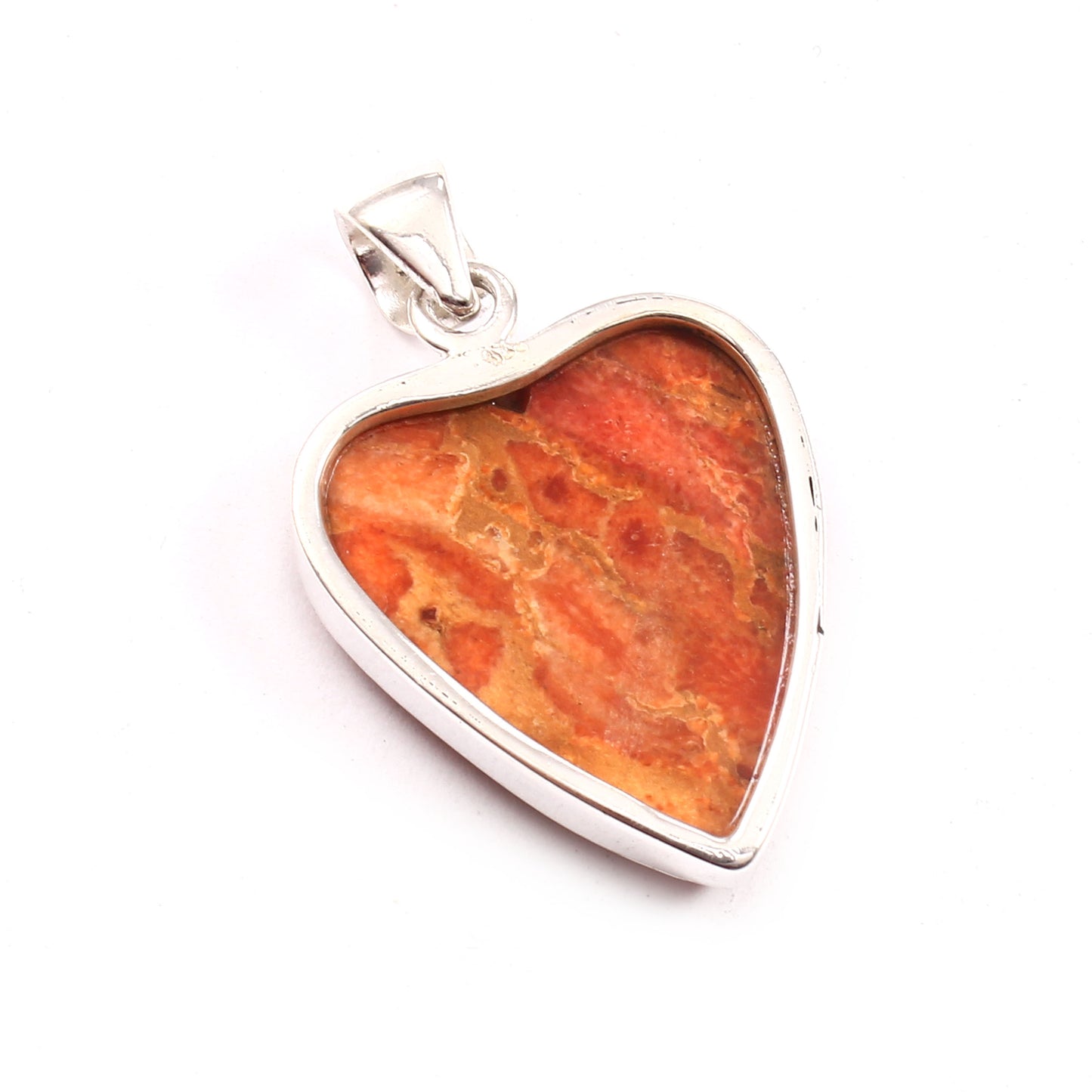 Sponge Coral Gemstone Pendant, 925 Sterling Silver, Orange Mohave Pendant, Heart Pendant, Fashion Jewelry, 27.5Ct Approx.