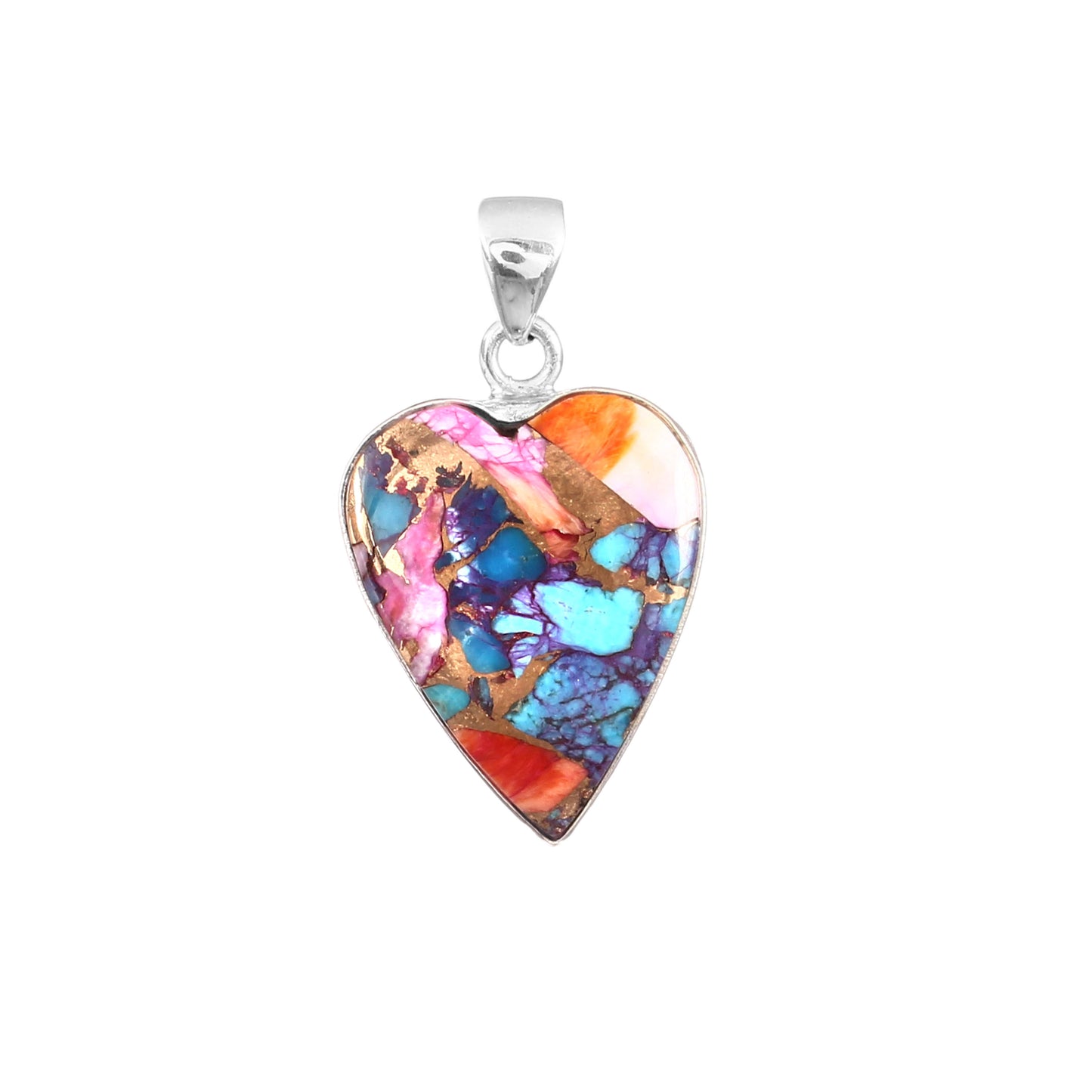 Kingman Pink Dahila Oyster Turquoise Pendant, 925 Sterling Silver, Spiny Oyster Pendant, Heart Pendant, Fashion Jewelry, 27.5Ct Approx.