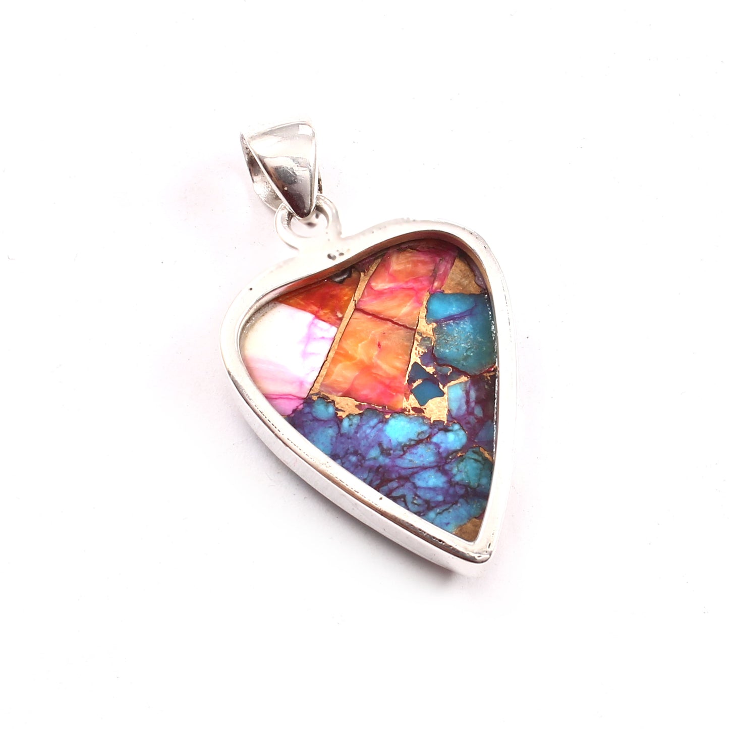 Kingman Pink Dahila Oyster Turquoise Pendant, 925 Sterling Silver, Spiny Oyster Pendant, Heart Pendant, Fashion Jewelry, 27.5Ct Approx.