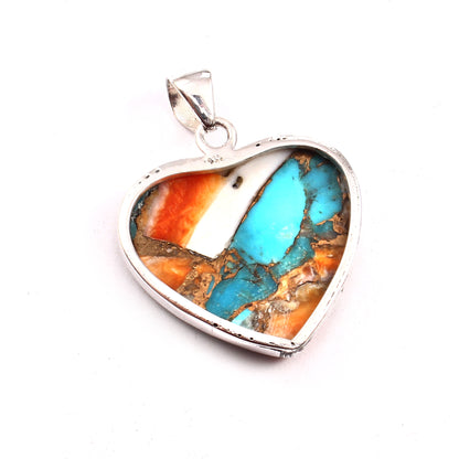 Spiny Oyster Turquoise Gemstone Pendant, 925 Sterling Silver, Oyster Turquoise Pendant, Heart Pendant, Fashion Jewelry, 35Ct Approx.