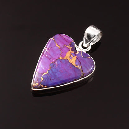 Purple Copper Turquoise Gemstone Pendant, 925 Sterling Silver, Turquoise Pendant, Heart Pendant, Fashion Jewelry, 27.5Ct Approx.