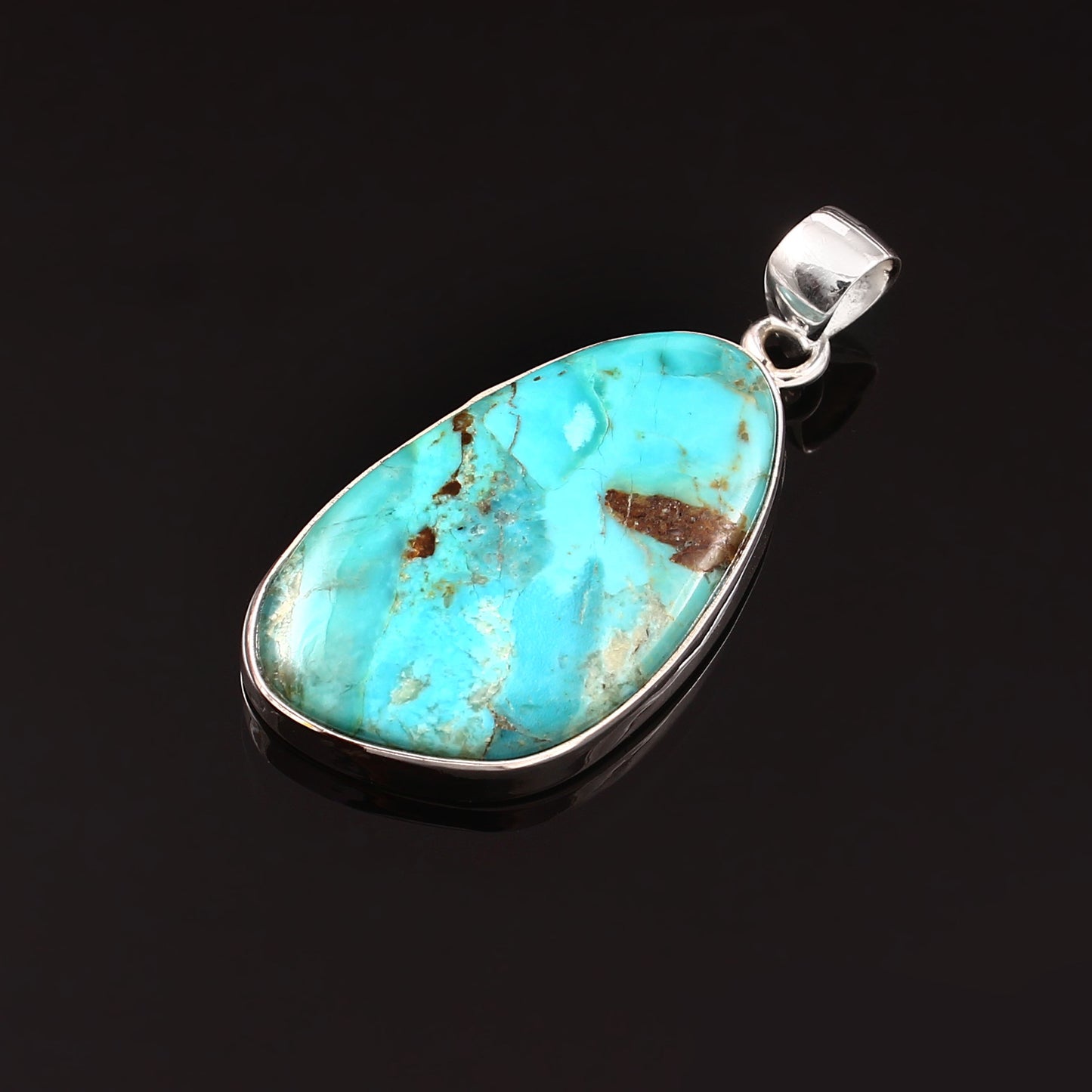 Kingman Blue Turquoise Pendant, 925 Sterling Silver, Blue Mohave Pendant, Trillion Shape Shape Pendant, Fashion Jewelry, 32.5Ct Approx.