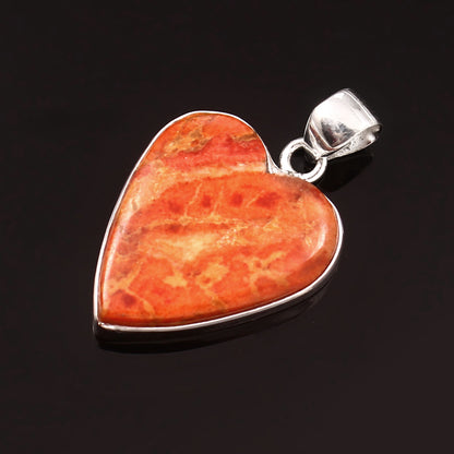 Sponge Coral Gemstone Pendant, 925 Sterling Silver, Orange Mohave Pendant, Heart Pendant, Fashion Jewelry, 27.5Ct Approx.