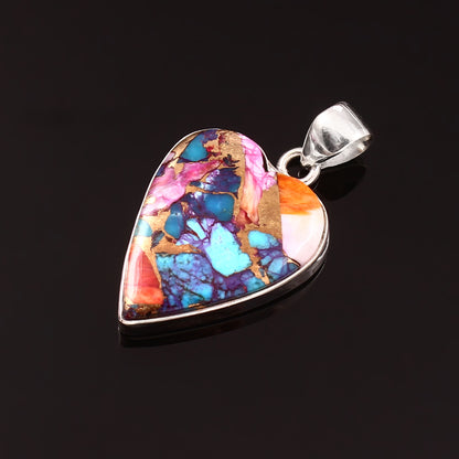 Kingman Pink Dahila Oyster Turquoise Pendant, 925 Sterling Silver, Spiny Oyster Pendant, Heart Pendant, Fashion Jewelry, 27.5Ct Approx.