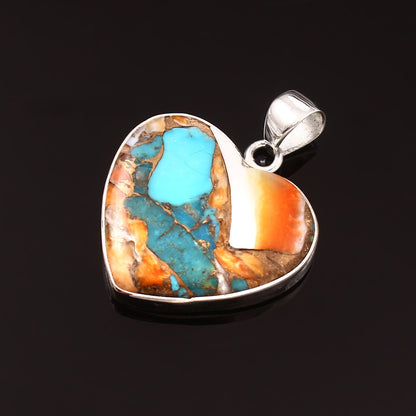 Spiny Oyster Turquoise Gemstone Pendant, 925 Sterling Silver, Oyster Turquoise Pendant, Heart Pendant, Fashion Jewelry, 35Ct Approx.