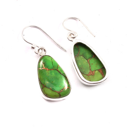 Green Copper Turquoise Earring, 925 Sterling Silver, Turquoise Earring, Oyster Copper Fancy Earring, Mohave Turquoise Earring 27.5Ct Approx.