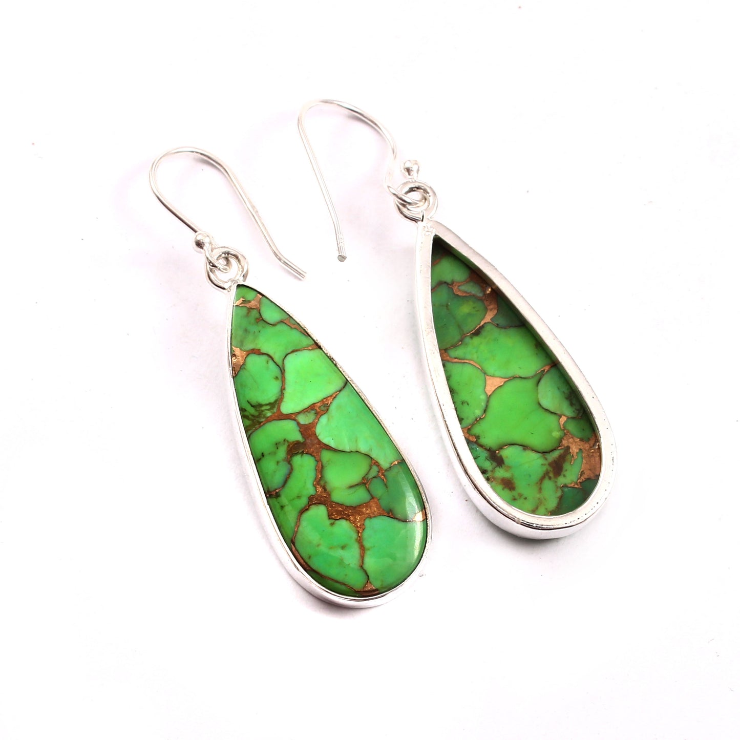 Green Copper Turquoise Earring, 925 Sterling Silver, Turquoise Earring, Copper Pear Shape Earring, Mohave Turquoise Earring, 35Ct Approx.