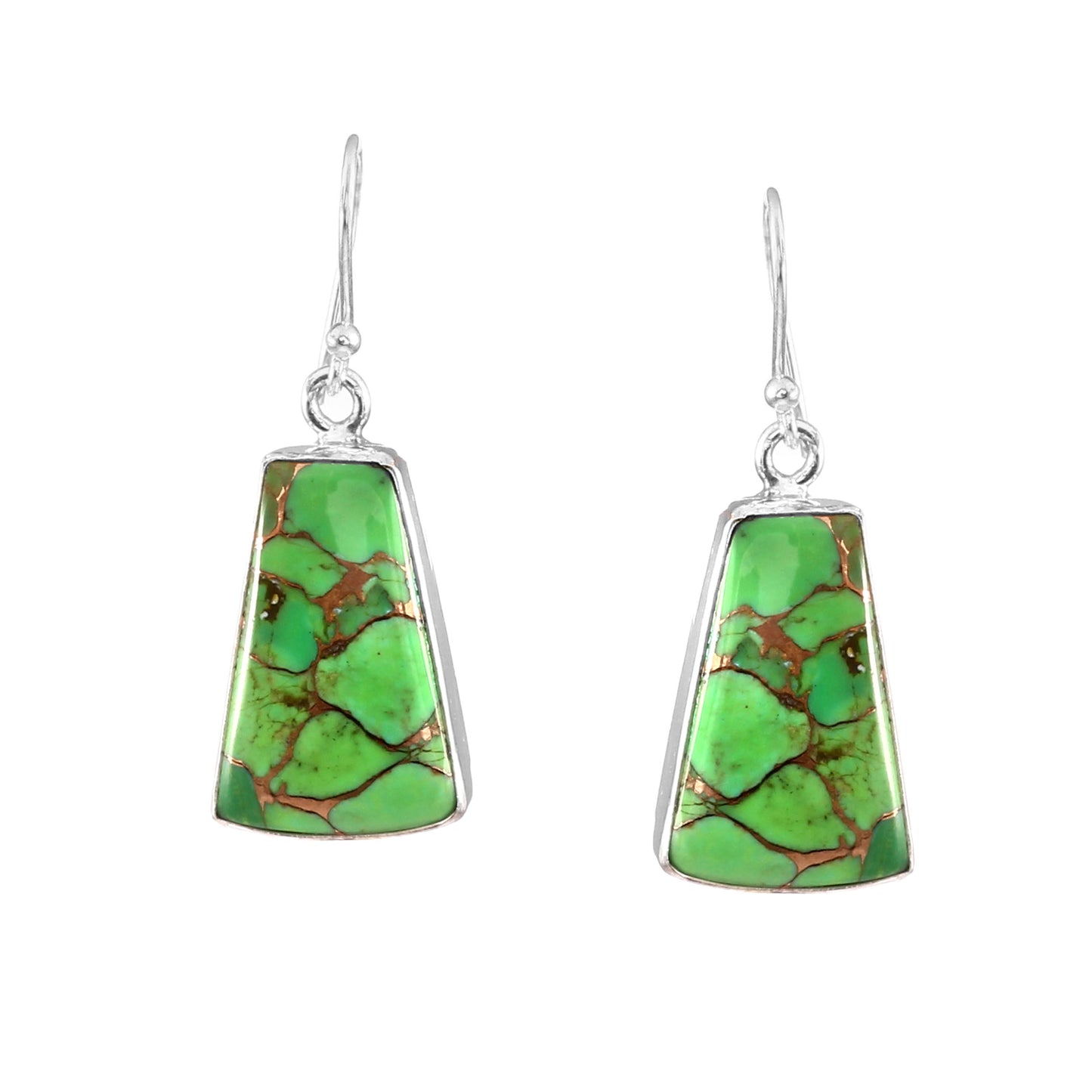 Green Copper Turquoise Earring, 925 Sterling Silver, Turquoise Earring, Oyster Copper Trapezoid Shape Earring, 32.5Ct Approx.