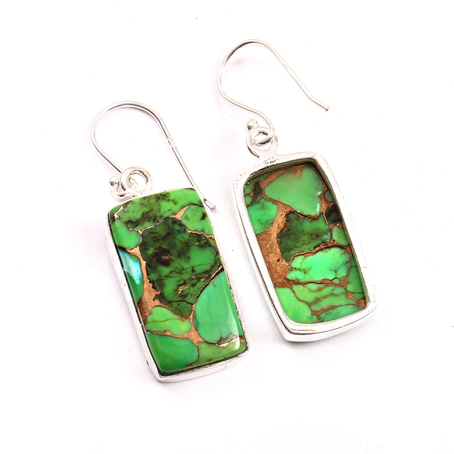 Green Copper Turquoise Earring, 925 Sterling Silver, Oyster Copper Turquoise Baguette Shape Earring Mohave Turquoise Earring, 32.5Ct Approx.