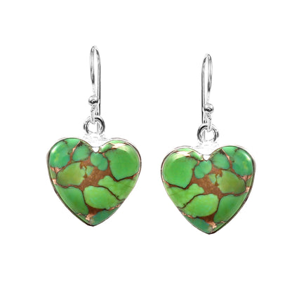 Green Copper Turquoise Earring, 925 Sterling Silver, Turquoise Earring, Oyster Copper Heart Earring, Turquoise Earring, 27.5Ct Approx.