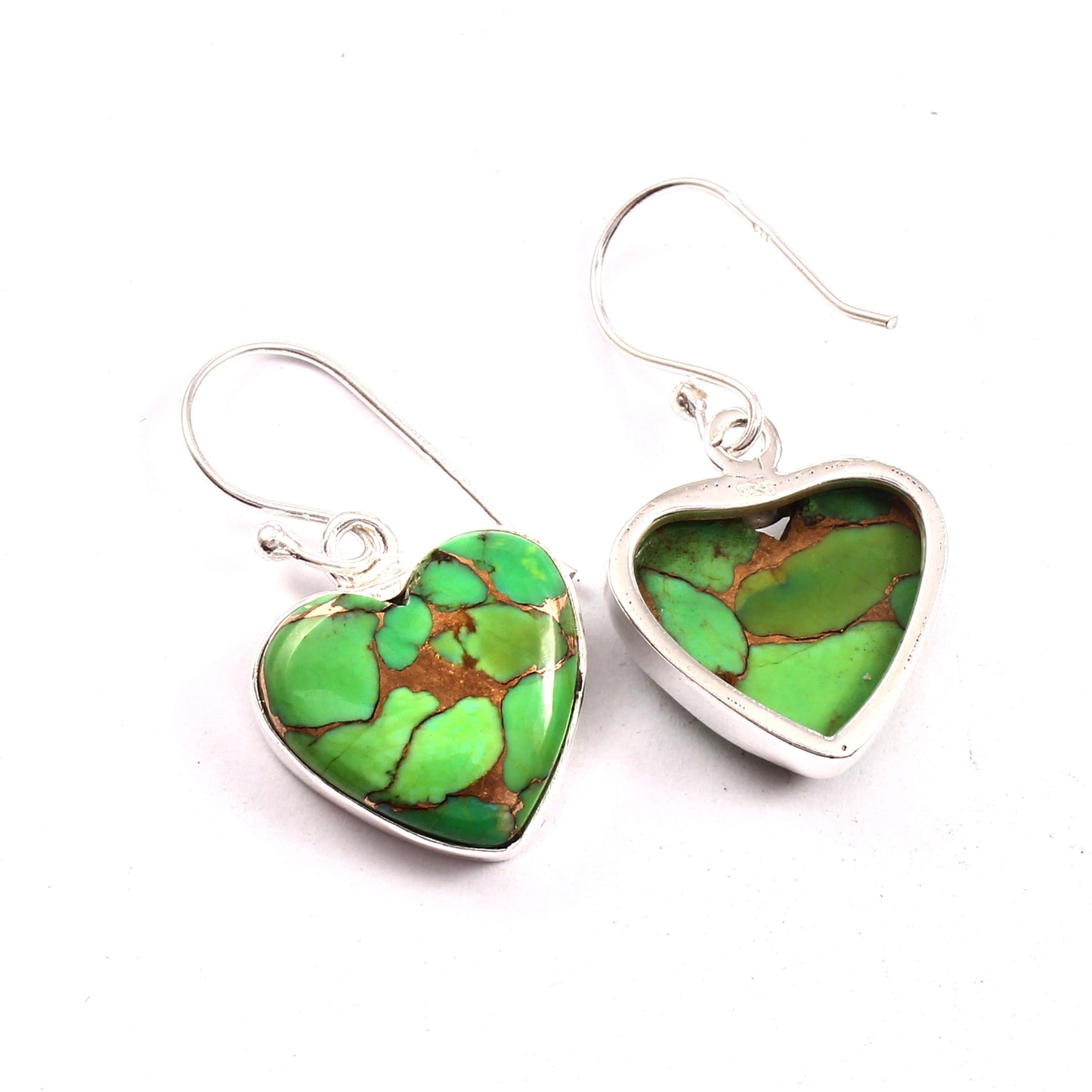 Green Copper Turquoise Earring, 925 Sterling Silver, Turquoise Earring, Oyster Copper Heart Earring, Turquoise Earring, 27.5Ct Approx.