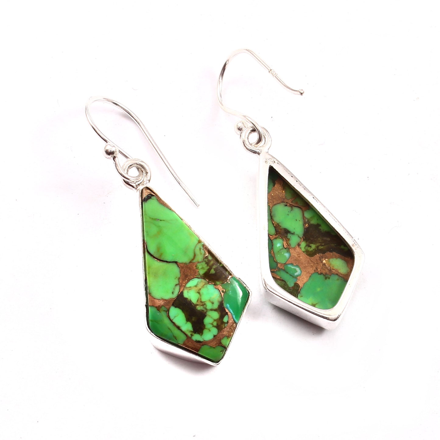 Green Copper Turquoise Earring, 925 Sterling Silver, Turquoise Earring, Copper Freeform Shape Earring, Turquoise Earring, 27.5Ct Approx.