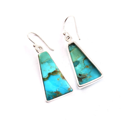 Kingman Turquoise Earring, 925 Sterling Silver, Blue Mohave Earring, Turquoise Trapezoid Shape Earring, Fashion Earring, 32.5 Ct Approx.