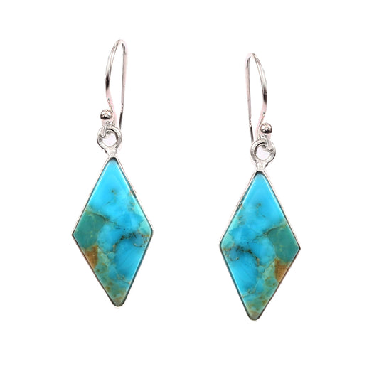 Kingman Turquoise Earring, 925 Sterling Silver, Blue Mohave Earring, Turquoise Diamond Shape Earring, Gemstone Earring, 27.5Ct Approx