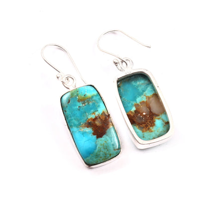 Kingman Turquoise Earring, 925 Sterling Silver, Blue Mohave Earring, Turquoise Baguette Shape Earring, Gemstone Earring, 32.5Ct Approx.