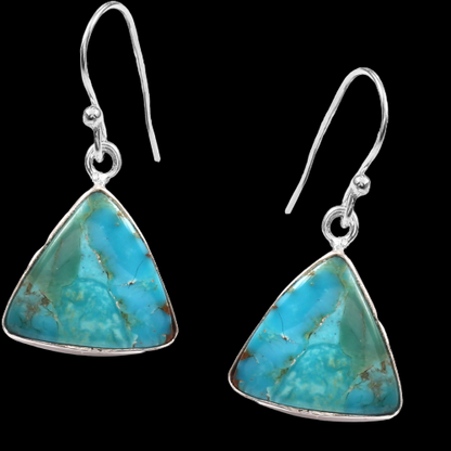 Kingman Turquoise Earring, 925 Sterling Silver, Blue Mohave Earring, Turquoise Trillion Shape Earring, Gemstone Earring, 25Ct Approx.