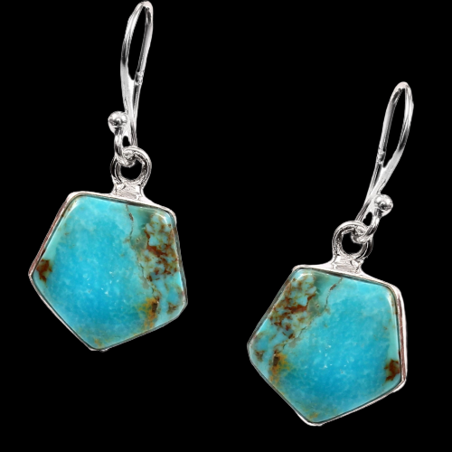 Kingman Turquoise Earring, 925 Sterling Silver, Blue Mohave Earring, Turquoise Octagon Shape Earring, Gemstone Earring, 27.5Ct Approx.