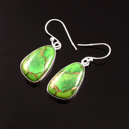 Green Copper Turquoise Earring, 925 Sterling Silver, Turquoise Earring, Oyster Copper Fancy Earring, Mohave Turquoise Earring 27.5Ct Approx.