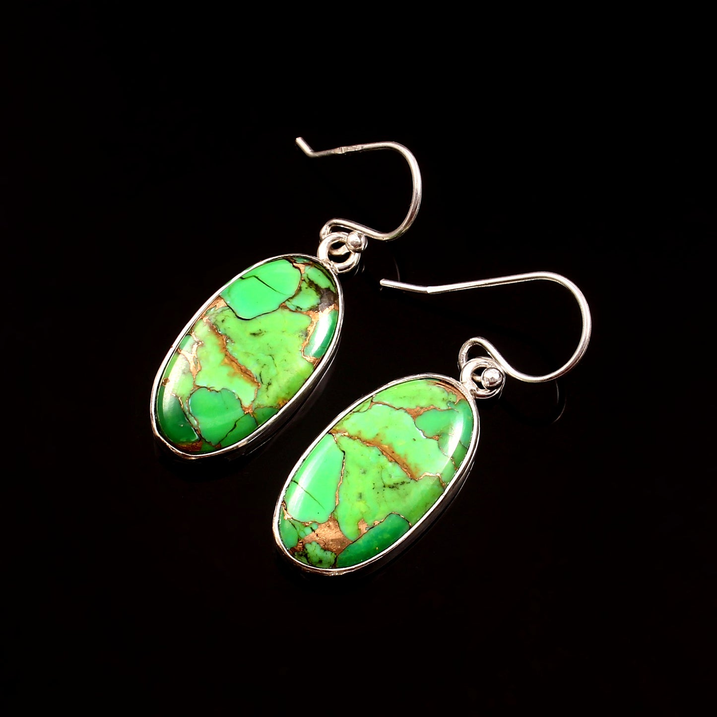 Green Copper Turquoise Earring, 925 Sterling Silver, Turquoise Earring, Copper Oval Shape Earring, Mohave Turquoise Earring, 30Ct Approx.