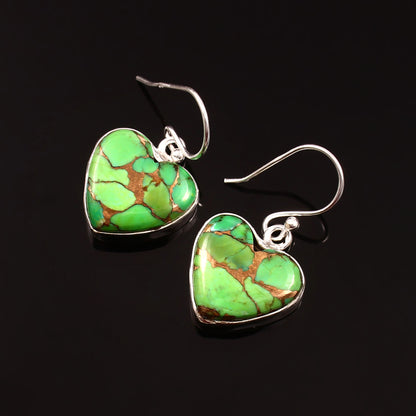 Green Copper Turquoise Earring, 925 Sterling Silver, Turquoise Earring, Oyster Copper Heart Earring, Turquoise Earring, 27.5Ct Approx.