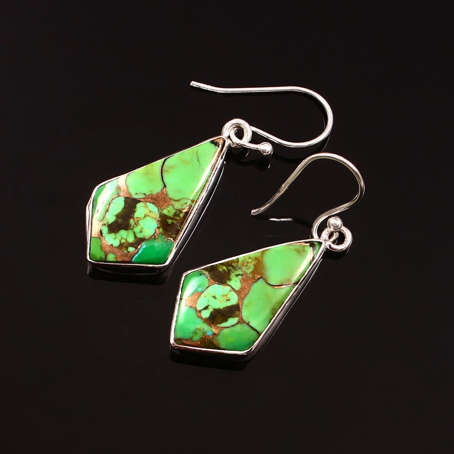 Green Copper Turquoise Earring | 925 Sterling Silver Earring