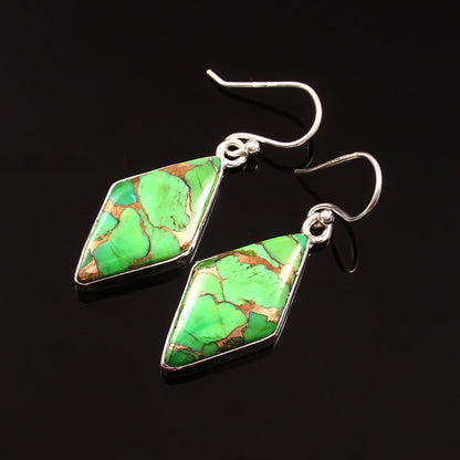 Green Copper Turquoise Earring, 925 Sterling Silver, Turquoise Earring, Copper Freeform Shape Earring, Turquoise Earring, 27.5Ct Approx.