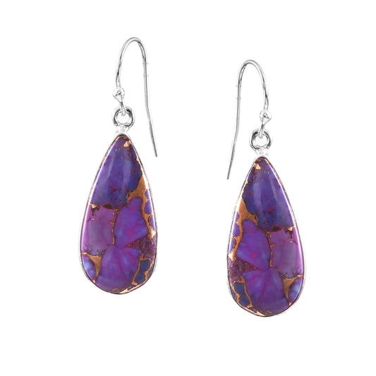 Purple Copper Turquoise Earring, 925 Sterling Silver, Turquoise Earring, Copper Turquoise Pear Shape Earring, Gemstone Earring, 35Ct Approx.