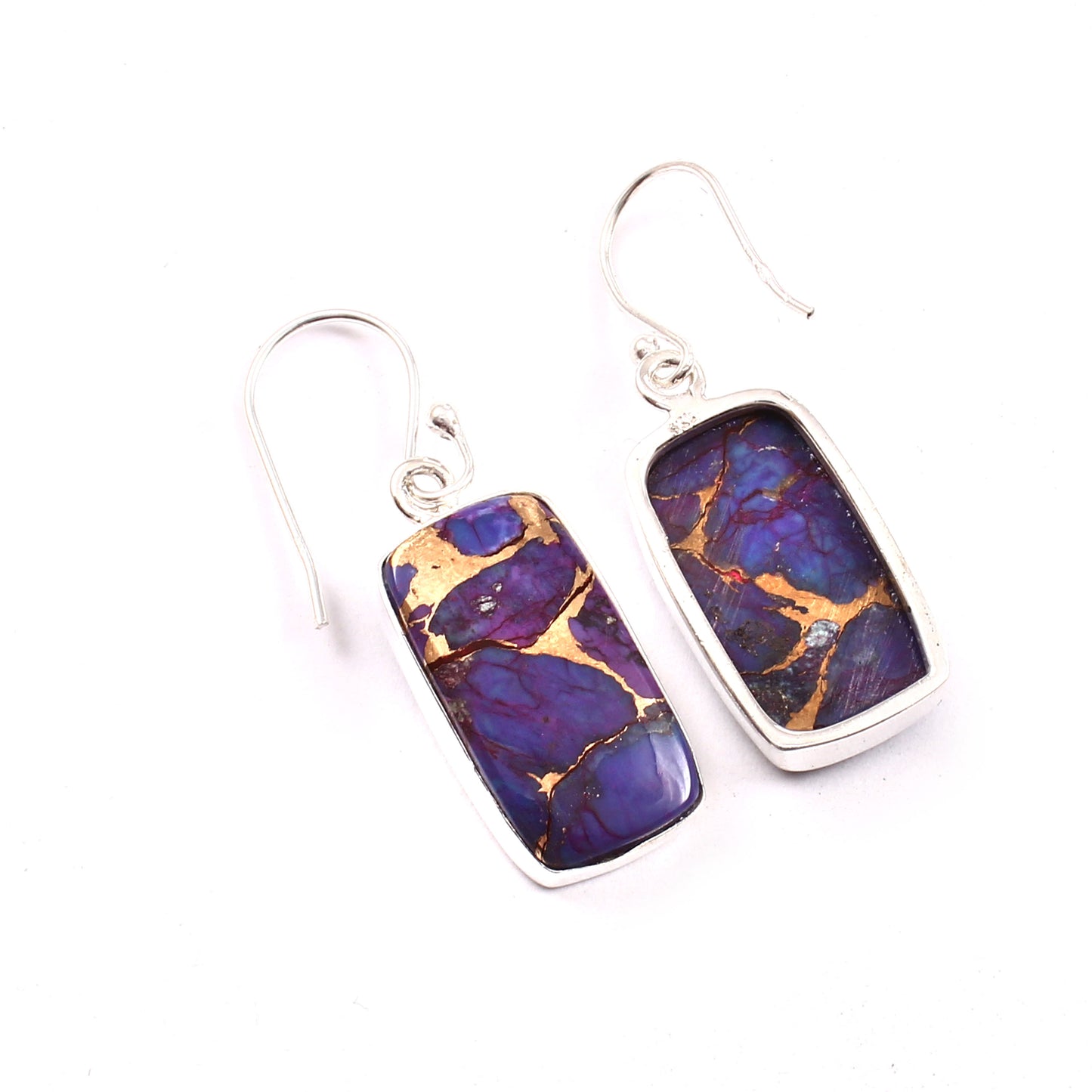 Purple Copper Turquoise Earring, 925 Sterling Silver, Turquoise Earring Turquoise Baguette Shape Earring, Gemstone Earring, 32.5Ct Approx.