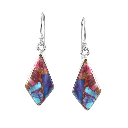 Pink Purple Copper Turquoise Earring, 925 Sterling Silver, Turquoise Earring, Turquoise Kite Shape Earring, Gemstone Earring, 25Ct Approx.