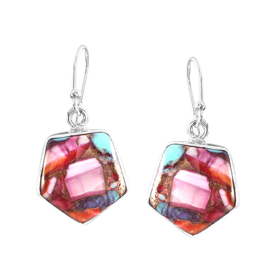 Kingman Pink Dahila Oyster Turquoise Earring, 925 Sterling Silver Turquoise Earring, Octagon Shape Earring, Gemstone Earring, 27.5Ct Approx.