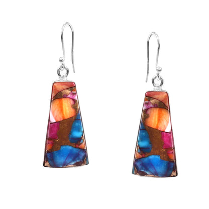 Kingman Pink Dahila Oyster Turquoise Earring, 925 Sterling Silver, Spiny Turquoise Earring, Trapezoid Shape Earring, 32.5Ct Approx.