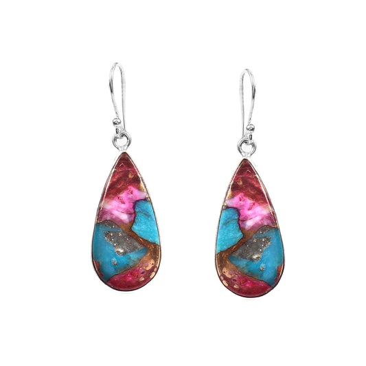 Pink Purple Copper Turquoise Earring, 925 Sterling Silver, Turquoise Earring, Turquoise Pear Shape Earring, Gemstone Earring, 35 Ct Approx.