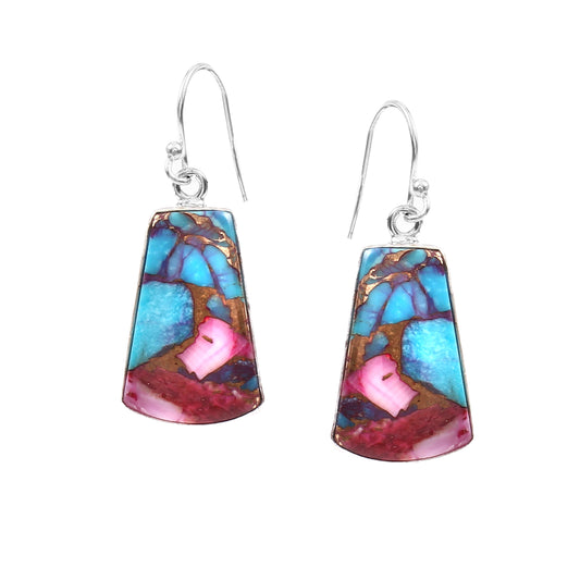 Pink Purple Copper Turquoise Earring, 925 Sterling Silver, Turquoise Earring, Copper Turquoise Trapezoid Shape Earring, 32.5Ct Approx.