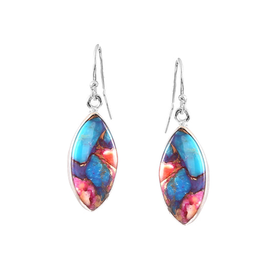 Kingman Pink Dahila Oyster Turquoise Earring, 925 Sterling Silver, Turquoise Earring, Marquise Shape Earring, Gemstone Earring, 30Ct Approx.